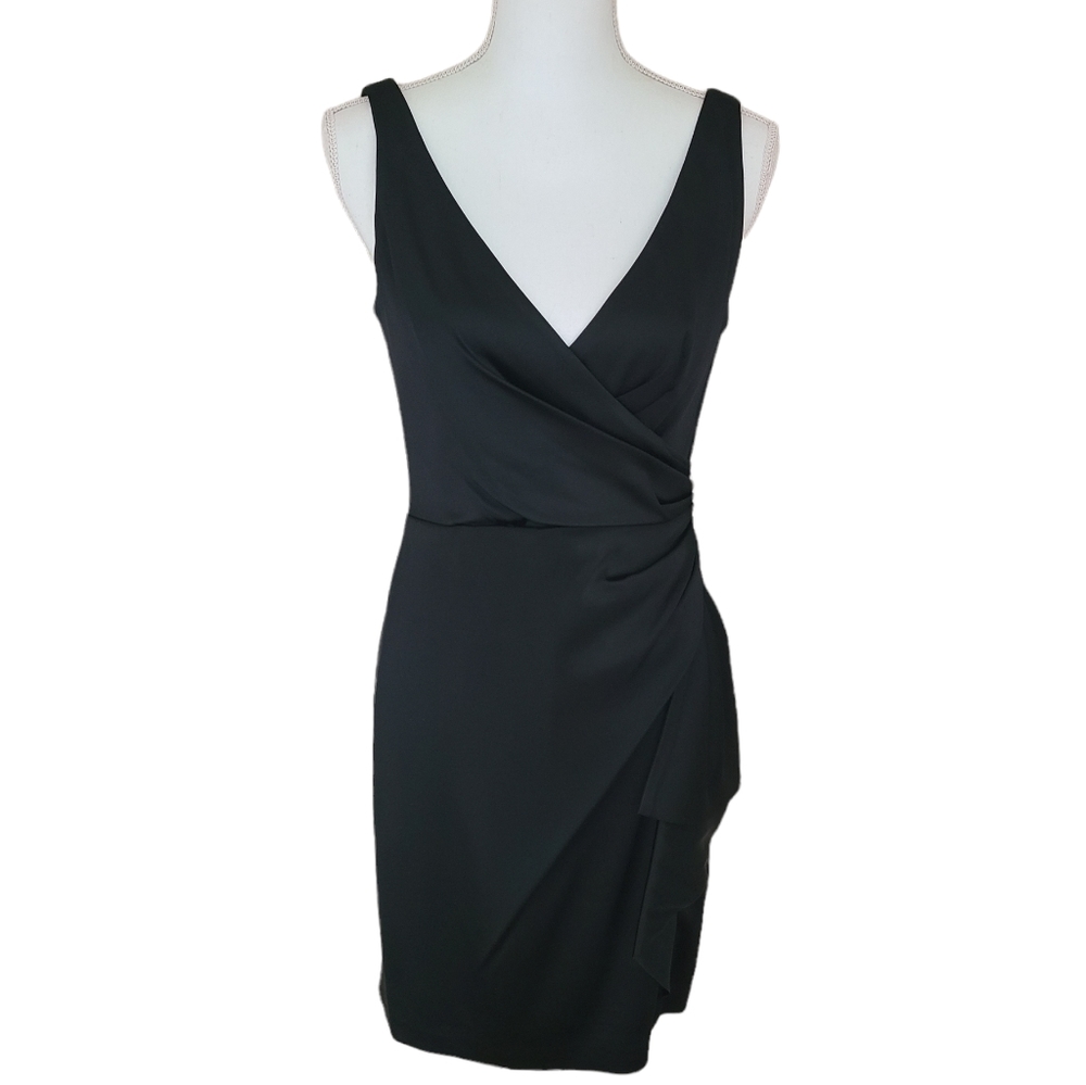 white house black market cocktail dress black draped size 4